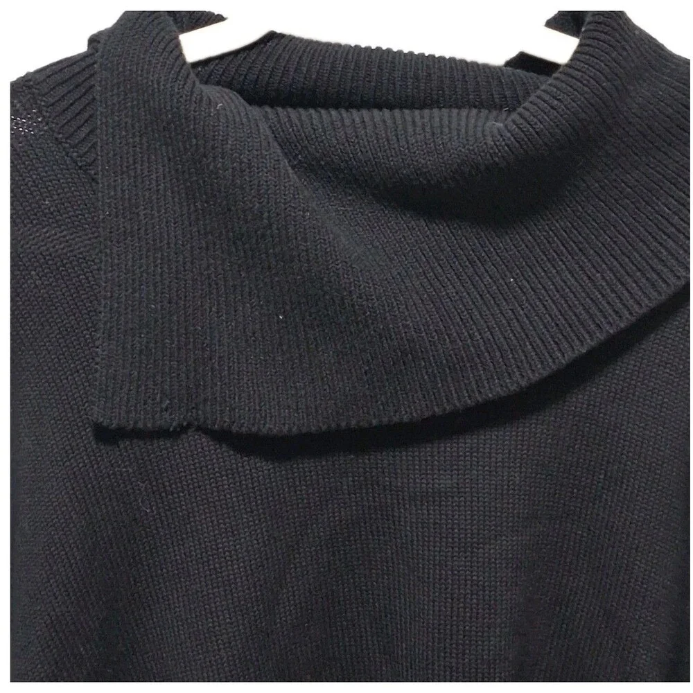 Minimalist 100% Cotton Split Turtleneck Black Knit Sweater 525 Women’s Size L